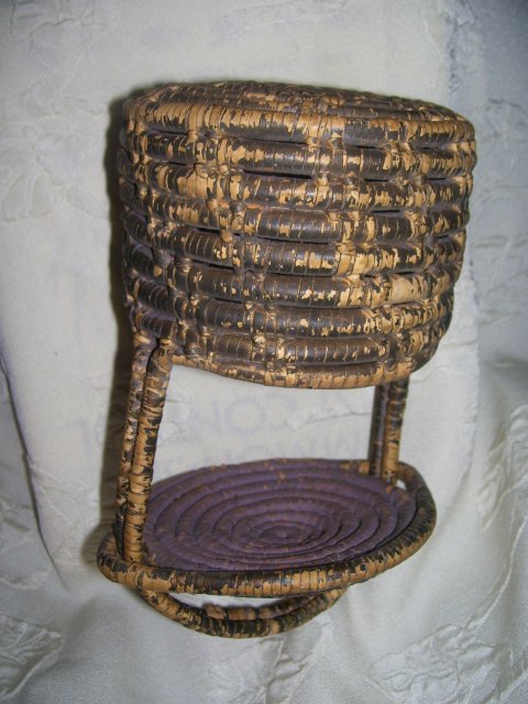 Vintage Native American late 1800's hand coiled basket with lid and handle