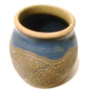 A Green and Tan Handcrafted stoneware pot=signed Parker 84