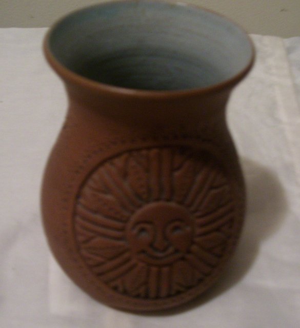 A Signed 1984 Mohawk Pottery hand decorated clay pottery vase