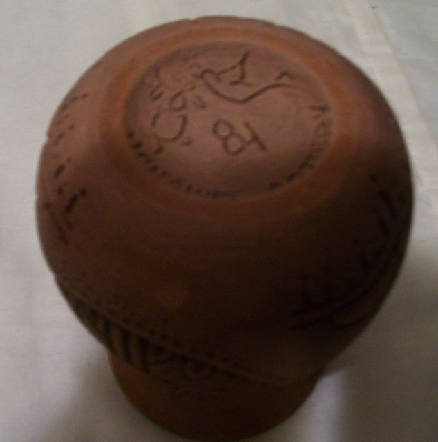 A Signed 1984 Mohawk Pottery hand decorated clay pottery vase