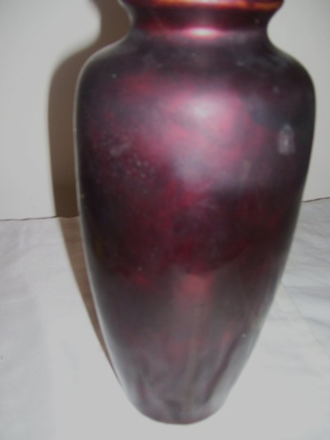 Aizu Japan marked-Lacquered Purple 10 inch Vase depicting a Handpainted Gold gilted Peacock decoracted with Abalone