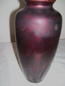 Aizu Japan marked-Lacquered Purple 10 inch Vase depicting a Handpainted Gold gilted Peacock decoracted with Abalone