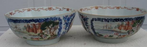 C. 1740-1760 CHINESE EXPORT PAIR EUROPEAN SUBJECT BOWLS