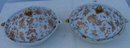 C. 1820 PAIR OF CHINESE EXPORT SACRE D BIRD AND BUTTERFLY SEPIA OT WATER DISHES W/COVERS