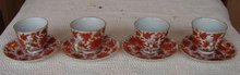 C. 1875 SET (4) SACRED BIRD AND BUTTERFLY DEMITASSE CUPS/SAUCERS
