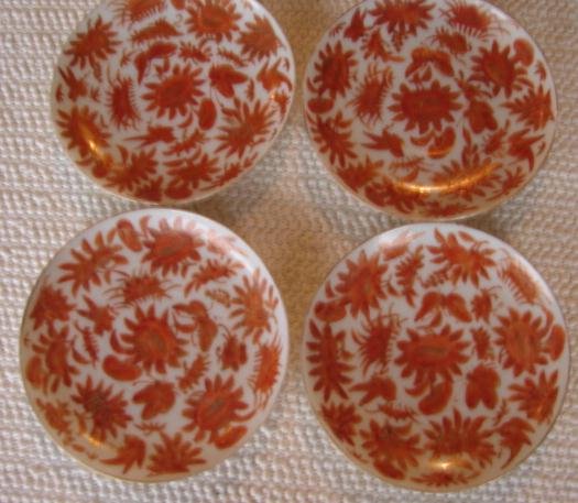 C. 1875 SET (4) SACRED BIRD AND BUTTERFLY DEMITASSE CUPS/SAUCERS