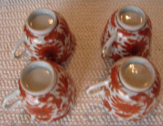 C. 1875 SET (4) SACRED BIRD AND BUTTERFLY DEMITASSE CUPS/SAUCERS