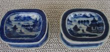 C. 1820 BLUE CANTON PAIR SALT TRENCHERS