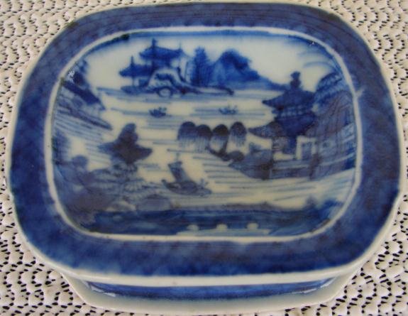 C. 1820 BLUE CANTON PAIR SALT TRENCHERS