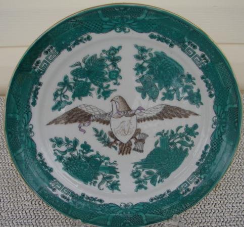 CHINESE EXPORT AMERICAN EAGLE GREEN FITZHUGH PLATE 9 3/4