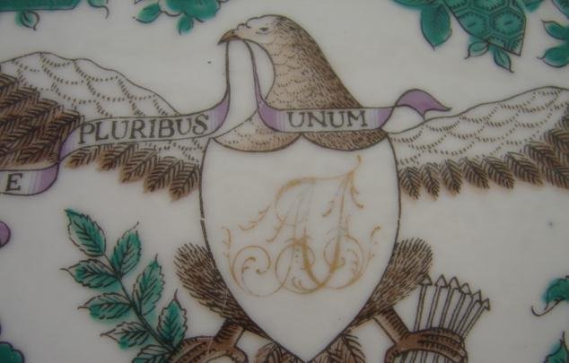 CHINESE EXPORT AMERICAN EAGLE GREEN FITZHUGH PLATE 9 3/4