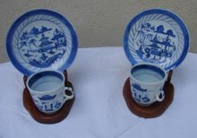 C. 1875 PAIR OF BLUE CANTON CUPS AND SAUCERS