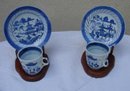 C. 1875 PAIR OF BLUE CANTON CUPS AND SAUCERS