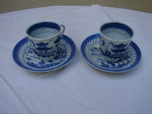 C. 1875 PAIR OF BLUE CANTON CUPS AND SAUCERS