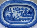 C. 1850 CHINESE EXPORT BLUE CANTON SAUCE TUREEN W/UNDER-PLATE