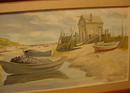 OIL ON BOARD OF MAINE SCENE OF BEACHED DORIES