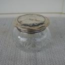 C. 1920 GLASS DRESSING JAR W/STERLING COVER