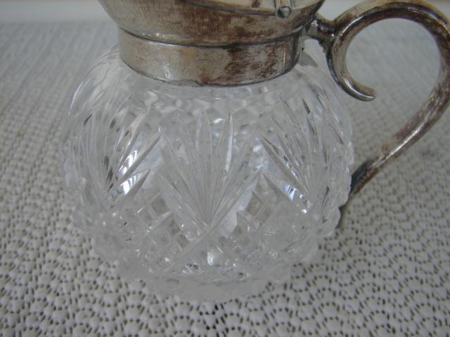 C. 1920 STERLING/CRYSTAL CUT GLASS PITCHER
