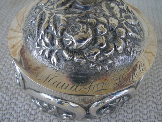 C. 1920 GLASS DRESSING JAR W/STERLING COVER