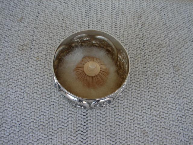 C. 1920 GLASS DRESSING JAR W/STERLING COVER