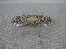C. 1920 VICTORIAN STAMP BOX,STERLING AND CRYSTAL