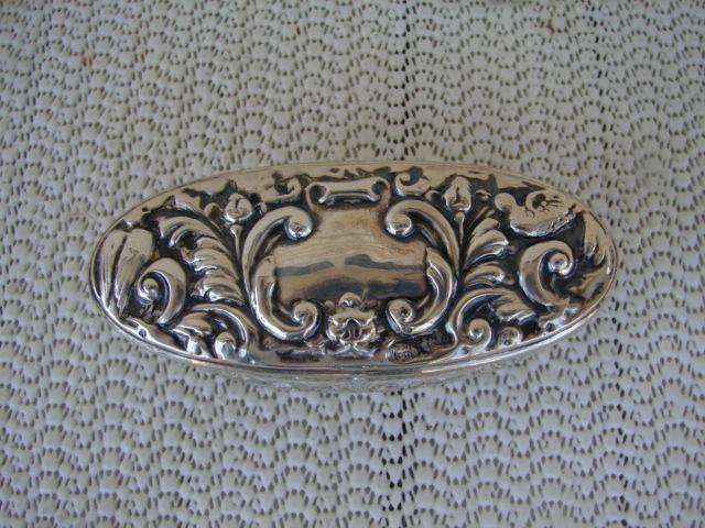C. 1920 VICTORIAN STAMP BOX,STERLING AND CRYSTAL