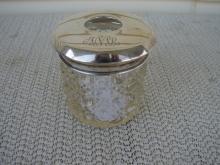 C. 1920 HAIR RECEIVER W/MONOGRAM,STERLING TOP