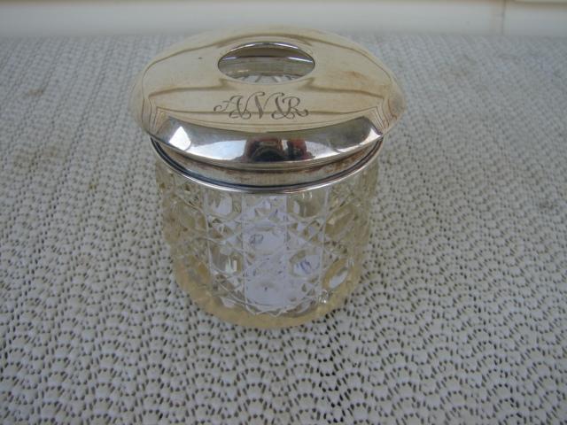 C. 1920 HAIR RECEIVER W/MONOGRAM,STERLING TOP
