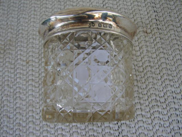 C. 1920 HAIR RECEIVER W/MONOGRAM,STERLING TOP