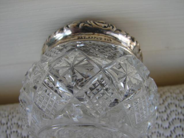 C. 1920 CUT GLASS JAR W/STERLING REPOUSE TOP