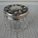 C. 1920 GLASS DRESSING JAR W/STERLING COVER