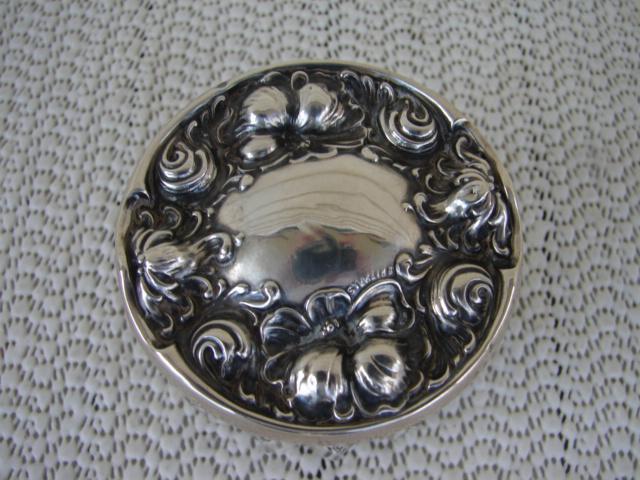 C. 1920 GLASS DRESSING JAR W/STERLING COVER