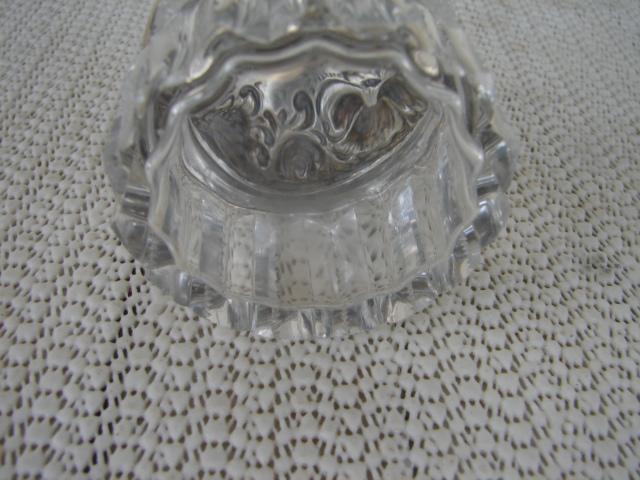 C. 1920 GLASS DRESSING JAR W/STERLING COVER