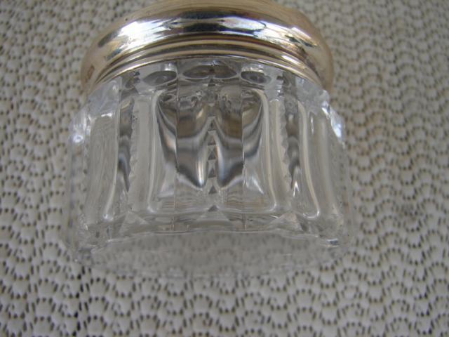 C. 1920 GLASS DRESSING JAR W/STERLING COVER