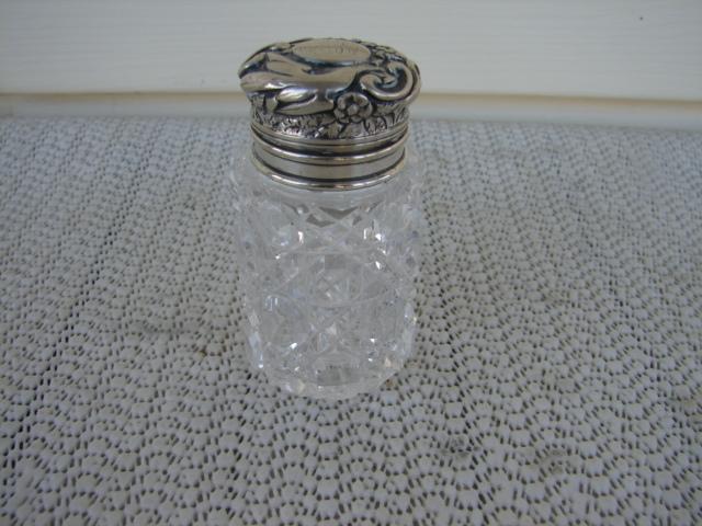 C. 1920 CRYSTAL GLASS MEDICINE BOTTLE/STERLING TOP