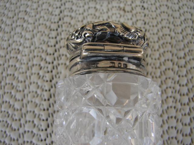 C. 1920 CRYSTAL GLASS MEDICINE BOTTLE/STERLING TOP