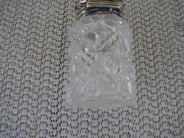 C. 1920 CRYSTAL GLASS MEDICINE BOTTLE/STERLING TOP