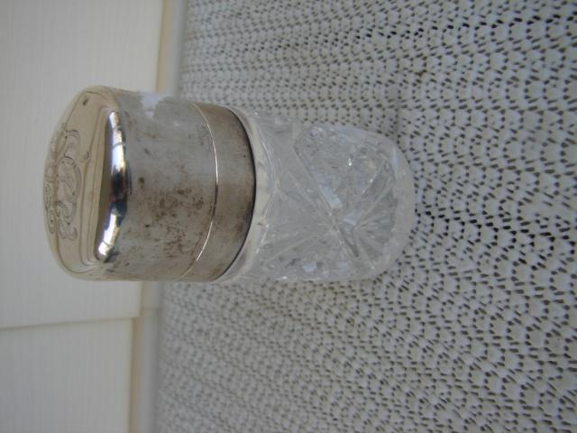 C. 1920 CRYSTAL GLASS MEDICINE BOTTLE/STERLING TOP