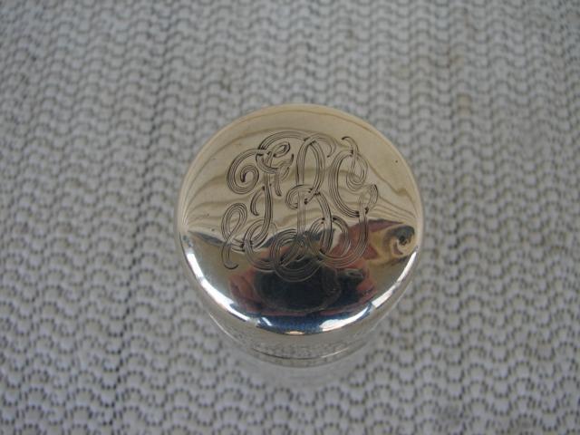 C. 1920 CRYSTAL GLASS MEDICINE BOTTLE/STERLING TOP