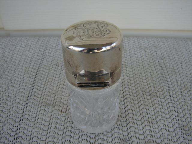 C. 1920 CRYSTAL GLASS MEDICINE BOTTLE/STERLING TOP
