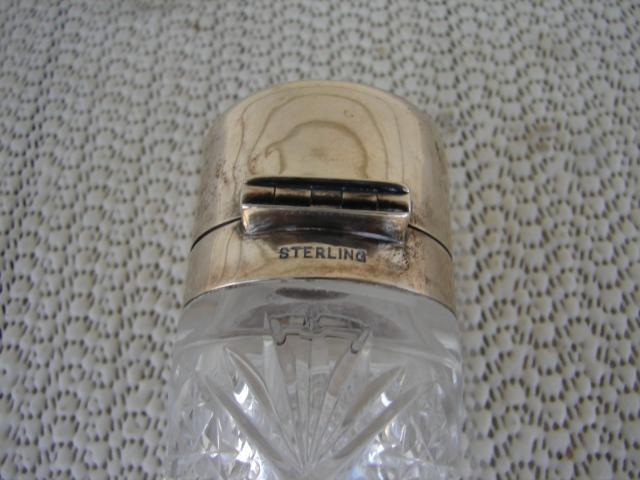 C. 1920 CRYSTAL GLASS MEDICINE BOTTLE/STERLING TOP