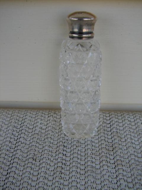 C. 1920 CUT GLASS PERFUMER W/STERLING TOP