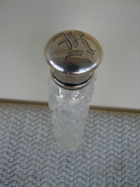 C. 1920 CUT GLASS PERFUMER W/STERLING TOP