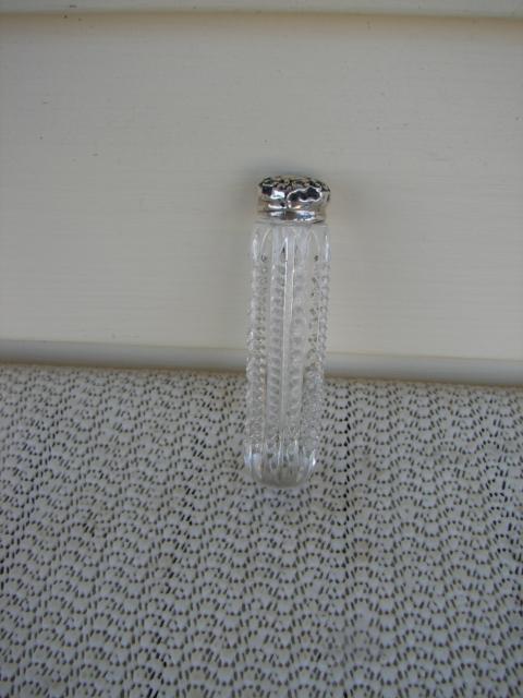 C. 1920 PERFUMER CUT GLASS W/ STERLING TOP