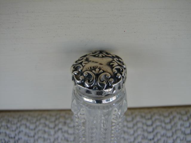 C. 1920 PERFUMER CUT GLASS W/ STERLING TOP