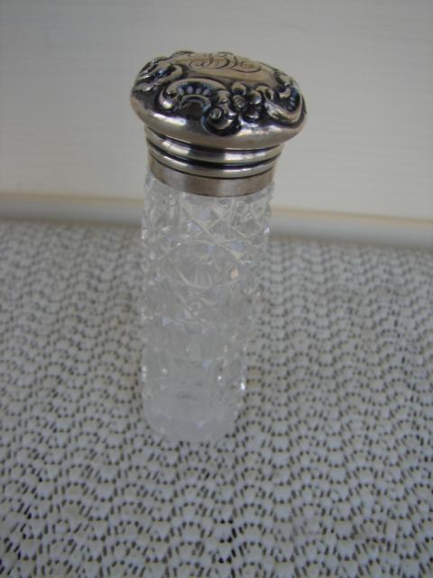 C. 1920 PERFUMER CUT GLASS W/STERLING TOP