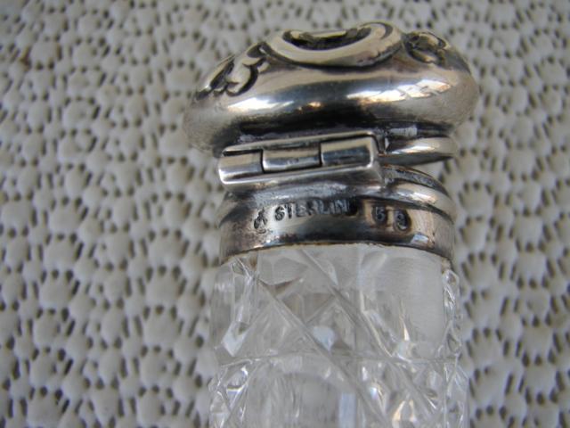 C. 1920 PERFUMER CUT GLASS W/STERLING TOP