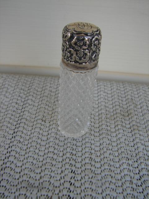 C. 1920 PERFUMER CUT GLASS W/ STERLING TOP
