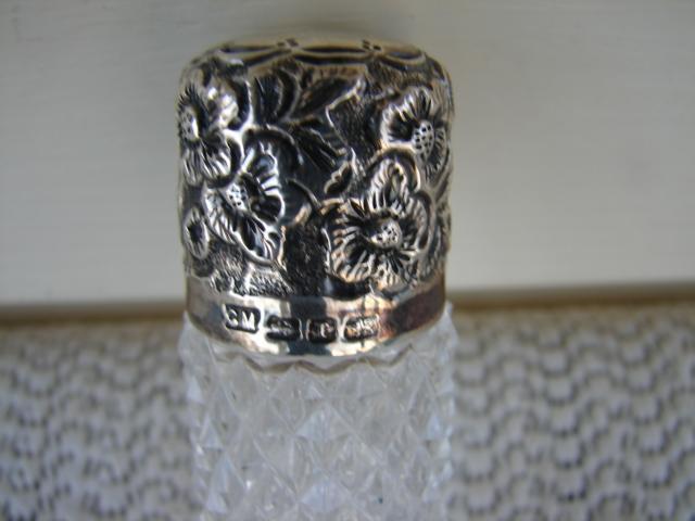 C. 1920 PERFUMER CUT GLASS W/ STERLING TOP