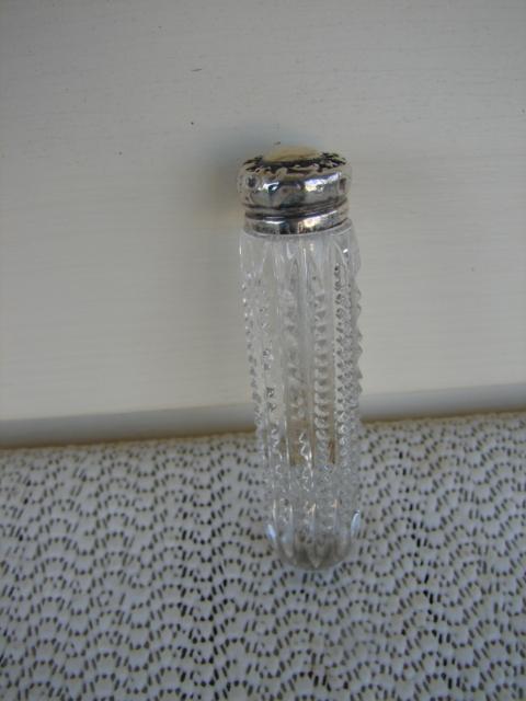 C. 1920 PERFUMER CUT GLASS W/STERLING TOP